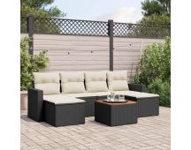 vidaXL 7 Piece Garden Sofa Set with Cushions Black Poly Rattan