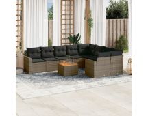 vidaXL 10 Piece Garden Sofa Set with Cushions Grey Poly Rattan