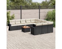 vidaXL 12 Piece Garden Sofa Set with Cushions Black Poly Rattan