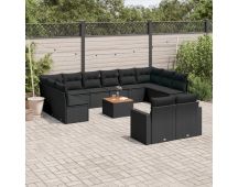 vidaXL 13 Piece Garden Sofa Set with Cushions Black Poly Rattan