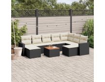 vidaXL 10 Piece Garden Sofa Set with Cushions Black Poly Rattan