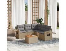 vidaXL 6 Piece Garden Sofa Set with Cushions Mix Beige Poly Rattan