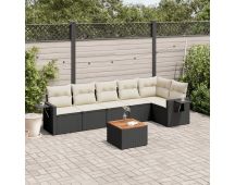 vidaXL 7 Piece Garden Sofa Set with Cushions Black Poly Rattan