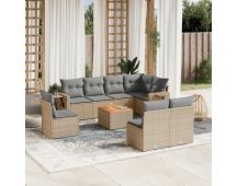 vidaXL 9 Piece Garden Sofa Set with Cushions Mix Beige Poly Rattan