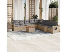 vidaXL 10 Piece Garden Sofa Set with Cushions Mix Beige Poly Rattan