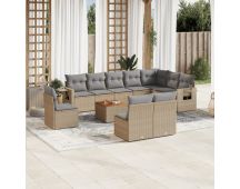 vidaXL 11 Piece Garden Sofa Set with Cushions Mix Beige Poly Rattan