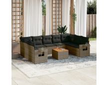 vidaXL 10 Piece Garden Sofa Set with Cushions Grey Poly Rattan