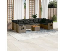 vidaXL 11 Piece Garden Sofa Set with Cushions Grey Poly Rattan