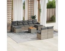 vidaXL 10 Piece Garden Sofa Set with Cushions Grey Poly Rattan