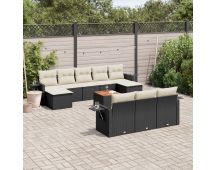 vidaXL 11 Piece Garden Sofa Set with Cushions Black Poly Rattan