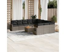 vidaXL 12 Piece Garden Sofa Set with Cushions Grey Poly Rattan