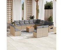 vidaXL 14 Piece Garden Sofa Set with Cushions Mix Beige Poly Rattan