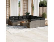 vidaXL 13 Piece Garden Sofa Set with Cushions Grey Poly Rattan