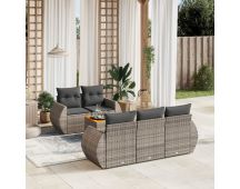 vidaXL 6 Piece Garden Sofa Set with Cushions Grey Poly Rattan