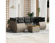 vidaXL 7 Piece Garden Sofa Set with Cushions Grey Poly Rattan