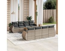 vidaXL 9 Piece Garden Sofa Set with Cushions Grey Poly Rattan