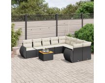 vidaXL 9 Piece Garden Sofa Set with Cushions Black Poly Rattan