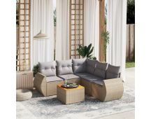 vidaXL 6 Piece Garden Sofa Set with Cushions Beige Poly Rattan