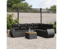 vidaXL 7 Piece Garden Sofa Set with Cushions Black Poly Rattan