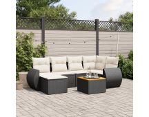 vidaXL 7 Piece Garden Sofa Set with Cushions Black Poly Rattan