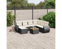 vidaXL 8 Piece Garden Sofa Set with Cushions Black Poly Rattan