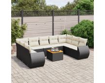 vidaXL 10 Piece Garden Sofa Set with Cushions Black Poly Rattan