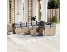 vidaXL 10 Piece Garden Sofa Set with Cushions Beige Poly Rattan