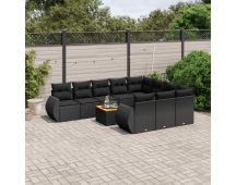 vidaXL 11 Piece Garden Sofa Set with Cushions Black Poly Rattan