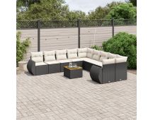 vidaXL 11 Piece Garden Sofa Set with Cushions Black Poly Rattan