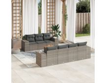 vidaXL 8 Piece Garden Sofa Set with Cushions Grey Poly Rattan