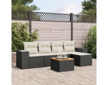 vidaXL 6 Piece Garden Sofa Set with Cushions Black Poly Rattan