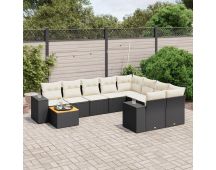 vidaXL 10 Piece Garden Sofa Set with Cushions Black Poly Rattan