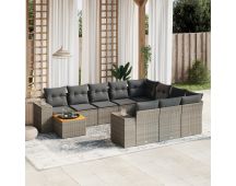 vidaXL 11 Piece Garden Sofa Set with Cushions Grey Poly Rattan