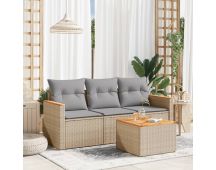 vidaXL 4 Piece Garden Sofa Set with Cushions Beige Poly Rattan