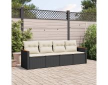 vidaXL 4 Piece Garden Sofa Set with Cushions Black Poly Rattan