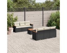 vidaXL 7 Piece Garden Sofa Set with Cushions Black Poly Rattan