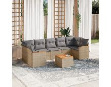 vidaXL 8 Piece Garden Sofa Set with Cushions Beige Poly Rattan