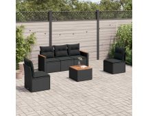 vidaXL 6 Piece Garden Sofa Set with Cushions Black Poly Rattan