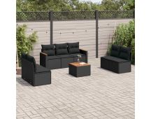 vidaXL 8 Piece Garden Sofa Set with Cushions Black Poly Rattan