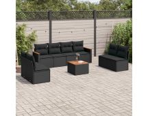 vidaXL 9 Piece Garden Sofa Set with Cushions Black Poly Rattan