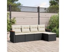 vidaXL 5 Piece Garden Sofa Set with Cushions Black Poly Rattan