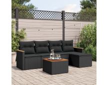 vidaXL 6 Piece Garden Sofa Set with Cushions Black Poly Rattan