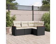 vidaXL 4 Piece Garden Sofa Set with Cushions Black Poly Rattan