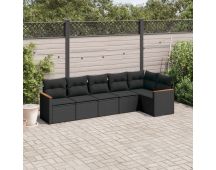 vidaXL 6 Piece Garden Sofa Set with Cushions Black Poly Rattan