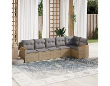 vidaXL 6 Piece Garden Sofa Set with Cushions Beige Poly Rattan