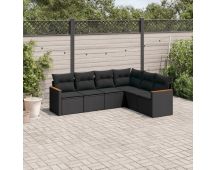 vidaXL 6 Piece Garden Sofa Set with Cushions Black Poly Rattan