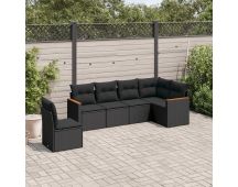 vidaXL 6 Piece Garden Sofa Set with Cushions Black Poly Rattan