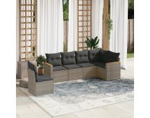 vidaXL 6 Piece Garden Sofa Set with Cushions Grey Poly Rattan