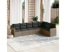 vidaXL 7 Piece Garden Sofa Set with Cushions Grey Poly Rattan