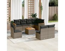 vidaXL 9 Piece Garden Sofa Set with Cushions Grey Poly Rattan